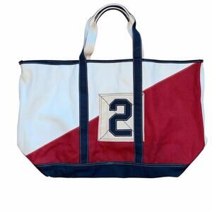 LL Bean Boat & Tote Canvas Open Top Bag Red White Blue Limited Edition Large